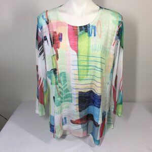 Jess & Jane Top XL Burnout Artistic Blouse 3/4 Sleeves